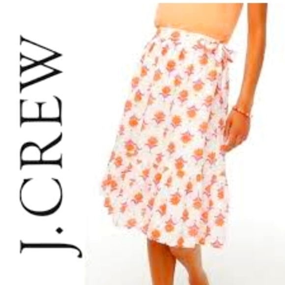 J. Crew Tiered Midi Skirt Fuschia/Orange Floral on White Waist Tie Sz 00 NWT - Picture 1 of 13